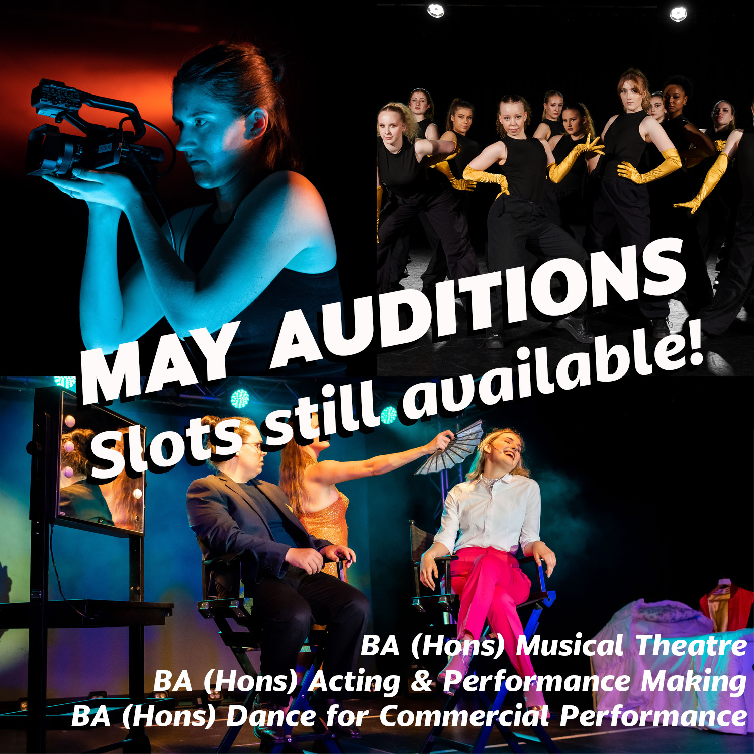 Decorative May auditions poster