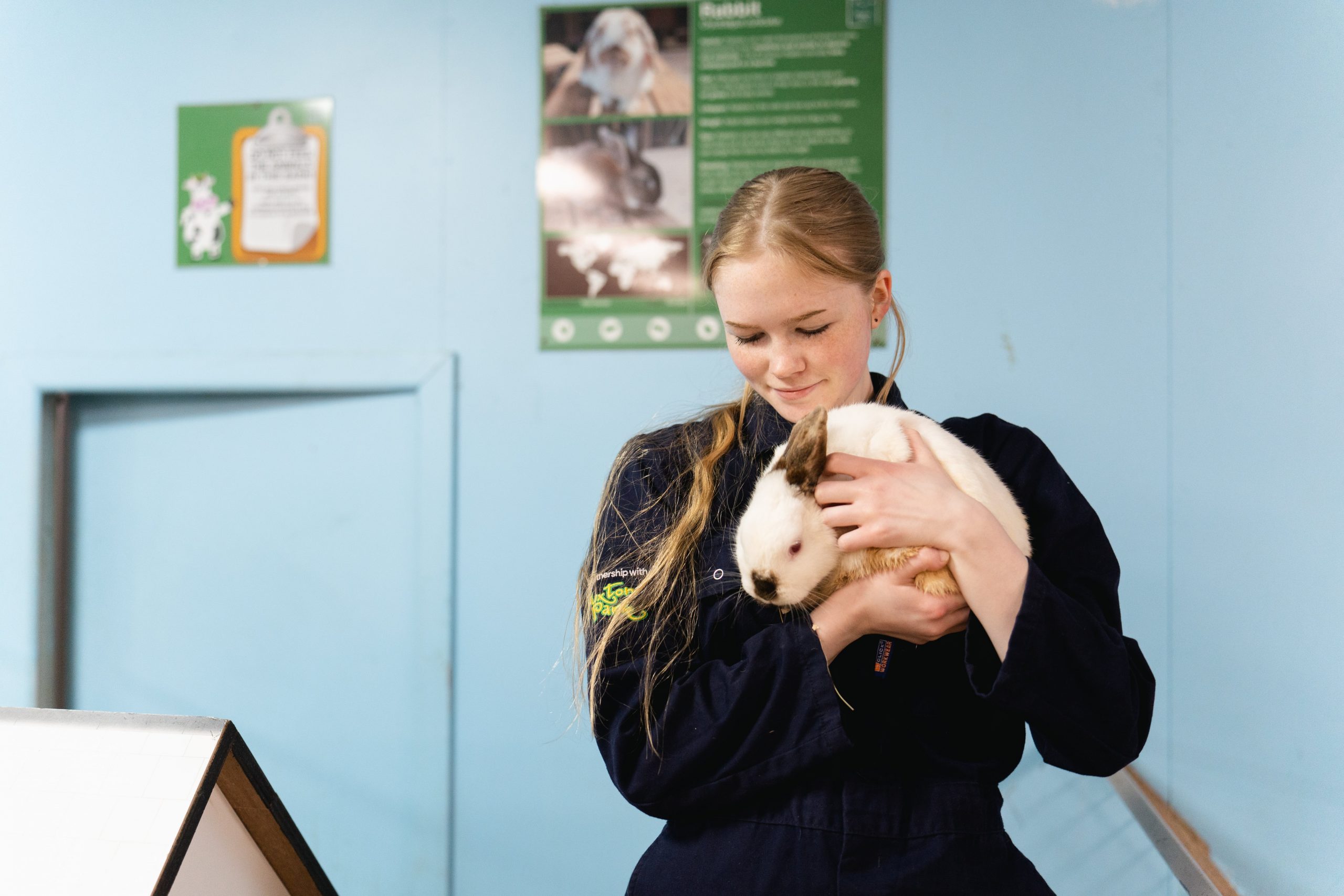 girl standing holding a rabbit